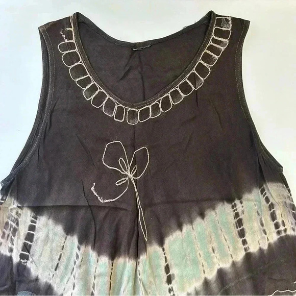 Summer Dress A-Line  Midi Length Tunic Umbrella Sundress Brown Pink Green Medium - Picture 11 of 16